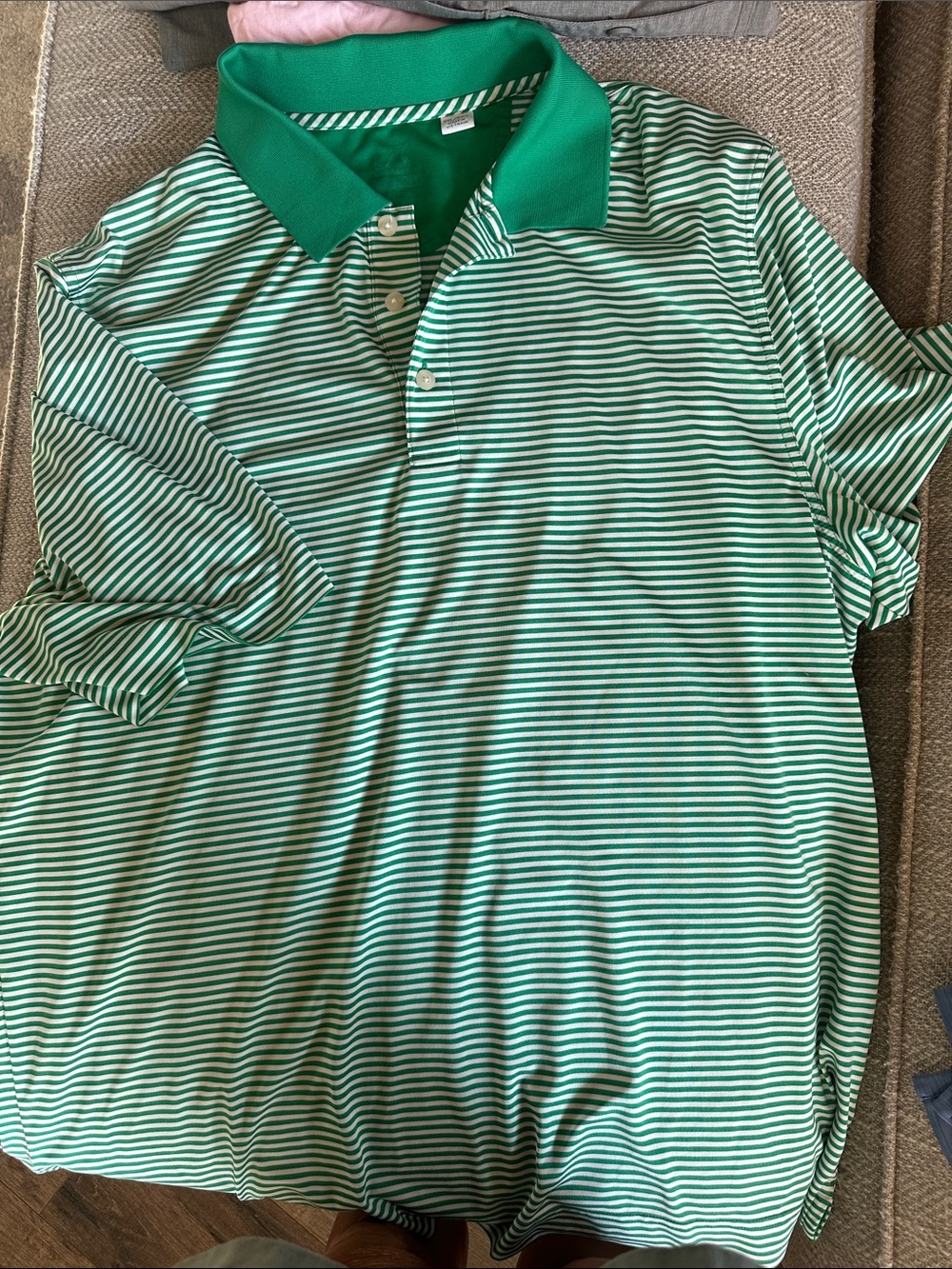 Cutter & Buck Green and White Striped Polo